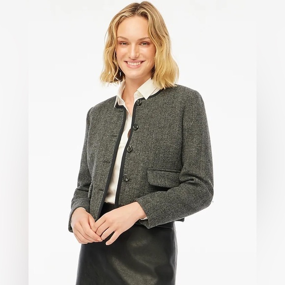 J. Crew Wool-blend Herringbone Lady Jacket Button Up Sz 12 Petite - Picture 1 of 9